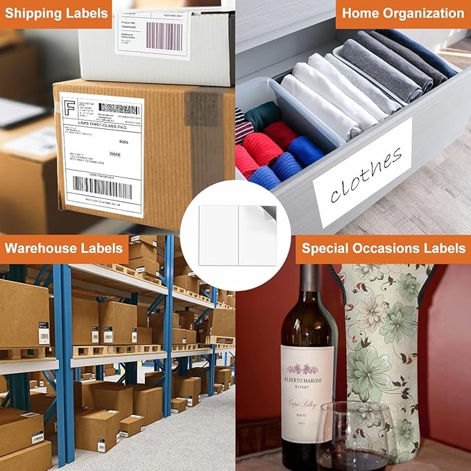 Half Sheet Laser/Ink Jet Shipping Labels UPS FedEx Address Labels (4000 Sheets, 8000 Labels)