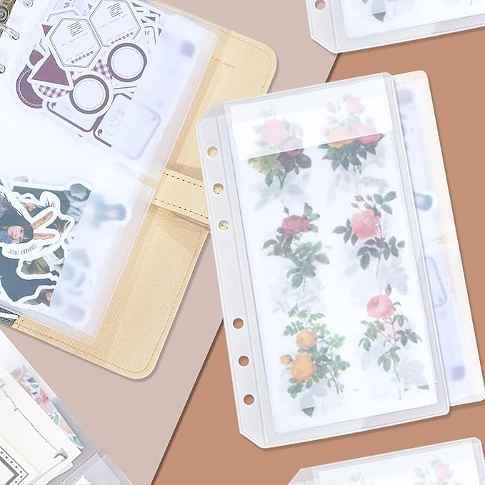 Binder Pockets, 15pcs A5 Size 6 Holes Binder Pockets, [Waterproof PVC Pouch] Premium Clear Binder Zipper Folders Document Filing Bags for 6-Ring Notebook Binder Loose Leaf Bags,-Clear