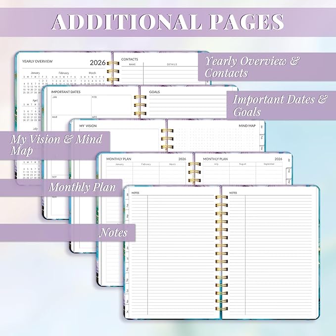 2026 Planner, A5 Weekly and Monthly Planners with Tabs, Spiral Bound Daily Calendar 2026 Planner, Agenda Organizers from Jan. to Dec., Hardcover Habit Tracker Journal 6.18" x 8.5"(Cyan Marble)