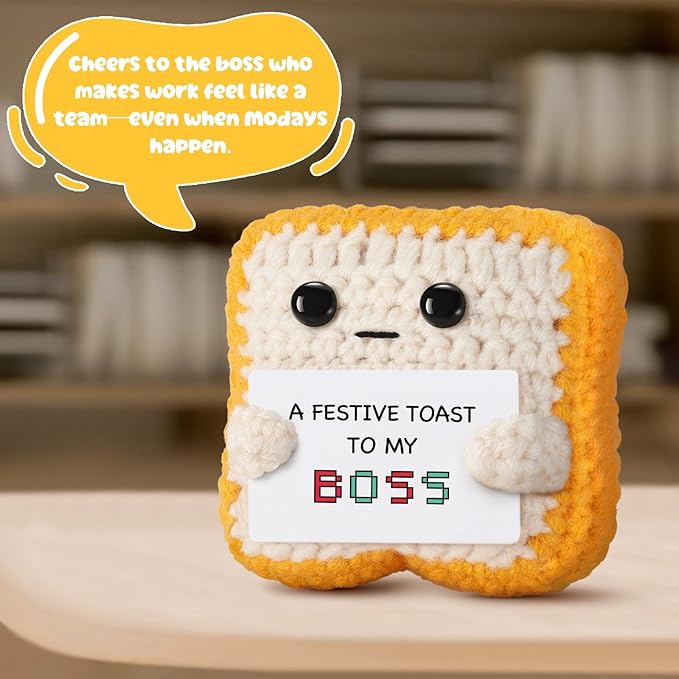 Gifts for Boss “A Festive Toast to My Boss” Handmade Crochet Toast Plush, Funny Thank You Appreciation Gift for Women Men Boss, Coworker, Manager, Supervisor, Leader – Office Christmas Decor Gift