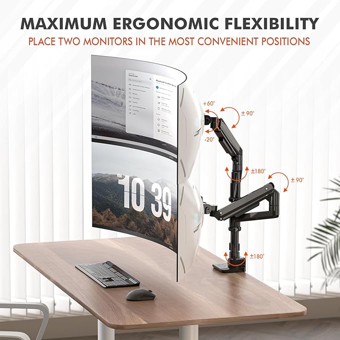 Dual Monitor Arm for 17-49 Inch Ultrawide Screens – Heavy Duty Monitor Arm Desk Mount – VESA Mount with Clamp and Grommet Base – Holds Up to 44 lbs. Each