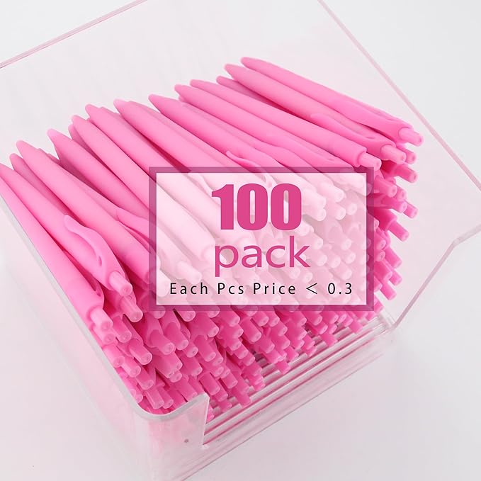 Deegtran Pens Bulk, 100 Pack No Bleed Pink Barrel Click Pens, Medium Point, Smooth Ink, 1.0MM Black Ink