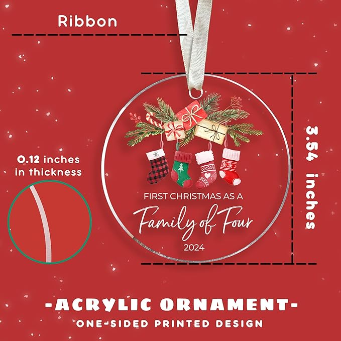 Family Christmas Ornaments 2024 - New Mom and Dad Gifts First Time 2024 - Our First Christmas as a Family of 4 Ornament - Acrylic Ornament 2024