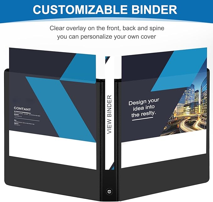 1-inch 3-Ring Binder, 1" Round Ring Binder with 2 Inside Pockets, 8 Pack Black Binders, Clear View Cover, Holds 8.5'' x 11''Paper for Office/Home/Back to School