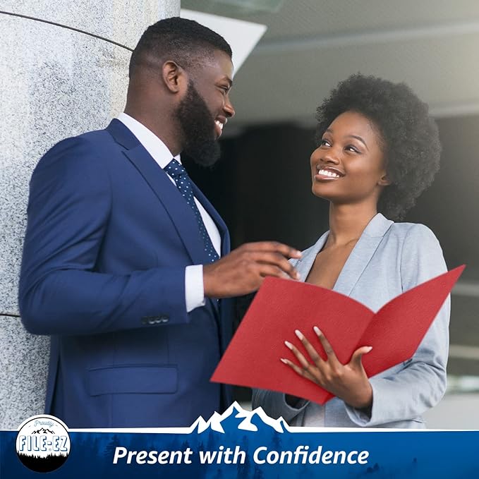 FILE-EZ Two-Pocket Folders, Red, 25-Pack, Textured Paper, Letter Size (EZ-32558)