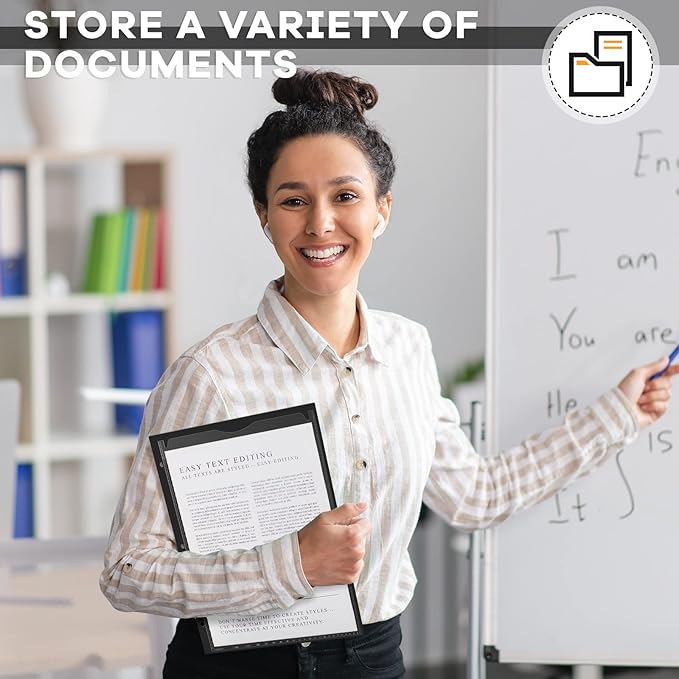 Henoyso 60 Pcs 2 Pocket Plastic Folders with Clear Front Pocket 3 Hole Punched File Folder Letter Size Take Home Documents Holder for Paper Holder Office Business Back to School Supply (Black)