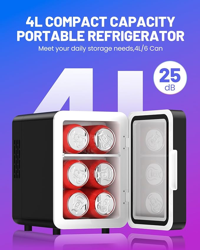 Skincare Fridge - 4L Mini Fridge with Thousand-layer Mirror of 12 Color Adjustable LED Lights, Cooler and Warmer, Beverage Cooler for Bedroom, Gaming Room, Office and Car, Black