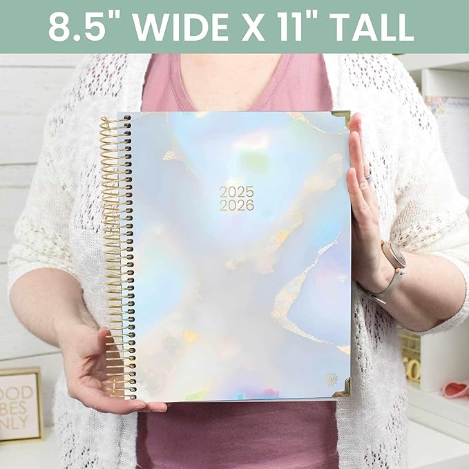 bloom daily planners HARDCOVER Planner 2025-2026 (8.5" x 11") Academic Year (July 2025 - July 2026) - Task Goal Organizer - Monthly & Weekly Inspirational Agenda Book - Iridescent Opal