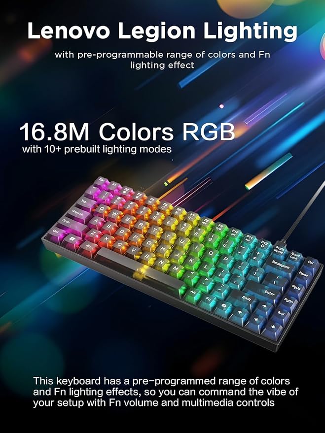 Lenovo Legion K510 Mini Pro Wired Mechanical Gaming Keyboard - 75% Compact Design, RGB Illumination, Hot-Swappable Mechanical Switches, Programable Keys