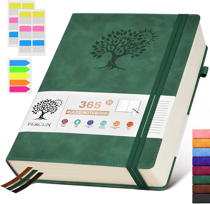 A4 Lined Journal Notebook，365 Page Large Leather Journals for Writing Women Men，Hardcover Notebook with 100Gsm Thick Pages for Travel，Work，School，College Ruled, Daily Diary (8.5" x 11.4")