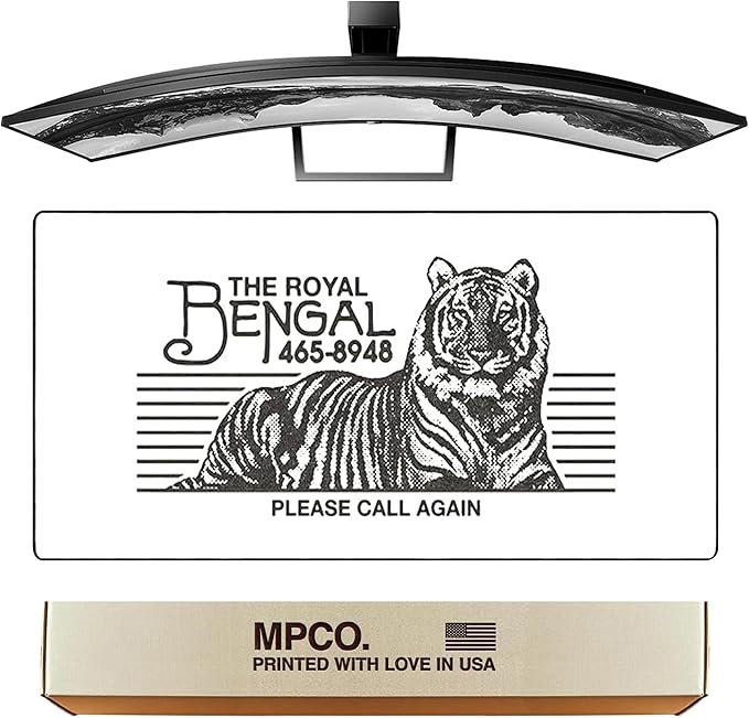 MPCO. OZGMX Large Gaming Desk Pad - 36" x 17" Duraglyde Fabric Royal Bengal White Desk Mats - Non-Slip, Washable, Smooth Glide for Precision Gaming & Work