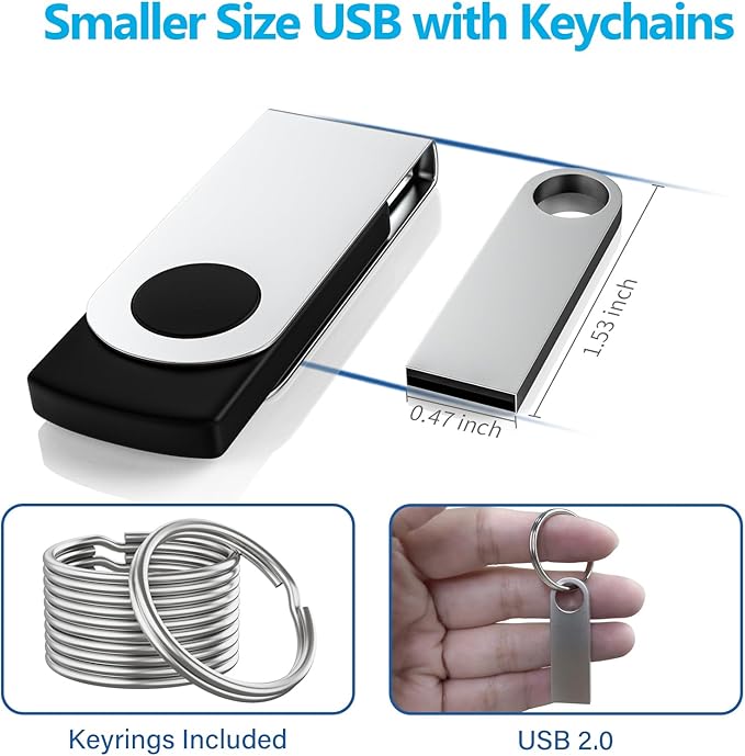 ABLAZE 4GB Flash Drive 20 Pack, Metal USB 2.0 Thumb Drives with Keychains USB Sticks Pendrives (Sliver)