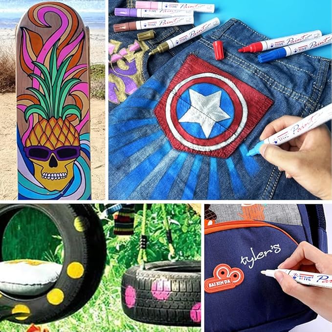 TFIVE Paint Markers Pens Set, 28 Color Oil-Based Permanent Paint Marker, Medium Tip, Quick Dry and Waterproof Pen for Rock Painting, Ceramic, Wood, Fabric, Plastic, Canvas, Glass, Mugs