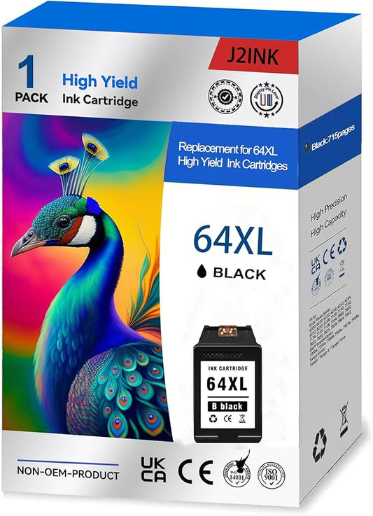 Printer Ink 64XL 64 Black 7800 Tango Ink Cartridge for HP Ink 64 XL 64XL Black Ink Cartridge for HP64 Printers for HP64xl HP64xlblk 64xlblk Envy Photo 6220 6230 6252 7120 7155 7855 7858 | Tango X Tan
