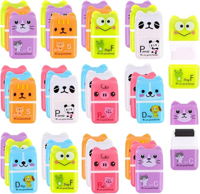 36 Pieces Erasers for Kids Cute Animal Cartoon Eraser with Cover and Roller Cases 6 Patterns Soft Pencil Rubber for Office Back to School Gifts Supplies Animals Themed Fun Party Favor