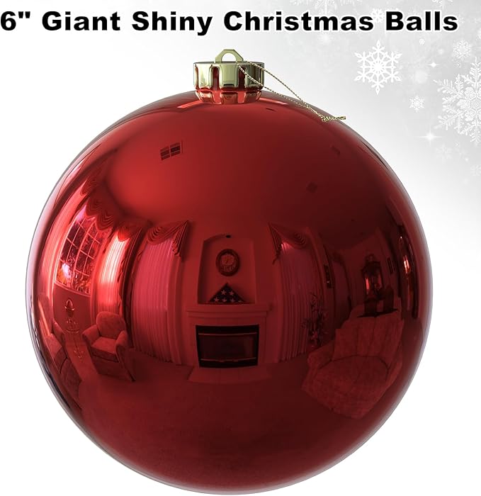 Rose Red 6.0" Extra Large Christmas Balls - Christmas Tree Decoration Ornaments Shatterproof Hanging Shiny Balls for Birthday Holiday Wedding Decorations Set of 2pcs