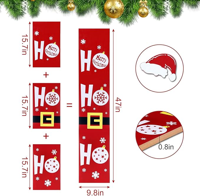 HOMCDALY Christmas Welcome Sign for Front Porch, Wooden Santa HO HO HO Sign for Front Door, Outdoor Welcome Sign, Farmhouse Christmas Decorations Porch Décor(47in)