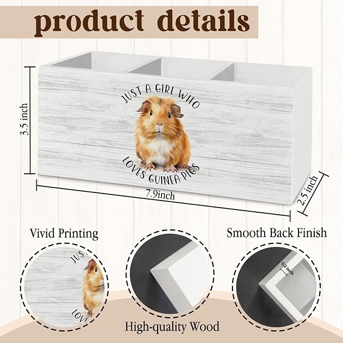 Guinea Pig Gifts Pen Pencil Holder Organizer for Desk Accessories, Just a Girl Who Loves Guinea Pigs Wooden Box Sign Desk Decor for Home Office Decoration, Animal Lover Gifts