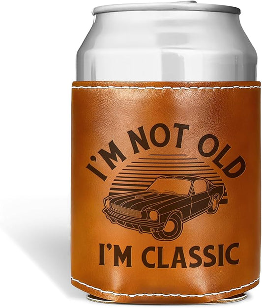 Funny Gifts for Dad from Daughter Son,Christmas Gifts for Grandpa Men,White Elephant Gifts for Adults,Mens Birthday Gag Cool Retirement Gifts for Him Husband,Leather Can Cooler Sleeve Holder for Soda