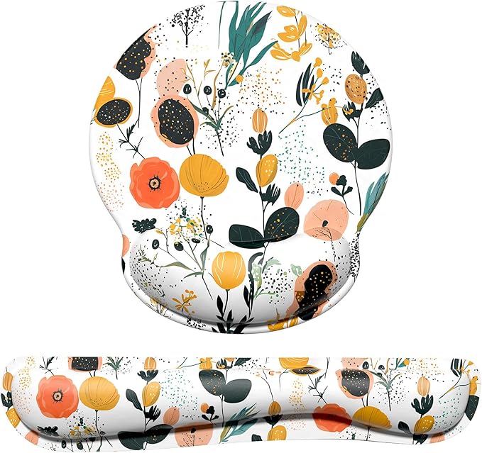 Dapesuom Keyboard Wrist Rest and Mouse Pad with Wrist Support, Memory Foam Cushion for Keyboard and Mouse Set, Ergonomic Desktop Pad Rests with Non Slip Base for Easy Typing & Pain Relief, Cute Herbs