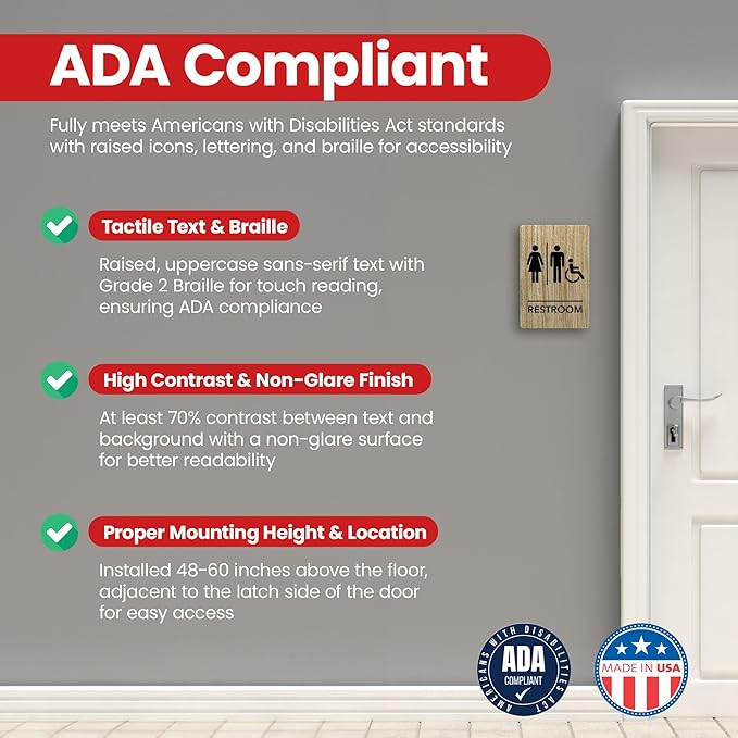 Promot Unisex Handicap Bathroom Sign – ADA Braille Restroom Sign for Business, Self-Adhesive, 9" x 6", Commercial Door Signage, Office Wall Decor - Almond