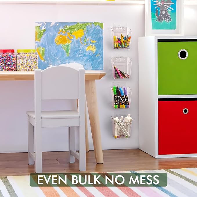 Clear Adhesive Wall Storage Bins, Large 4 Pack Cabinet Door Organizer Holders, Hanging Wall Mount Pockets, Plastic Cups for Shower Bathroom Makeup Office Craft Remote Kitchen Sink RV Organization