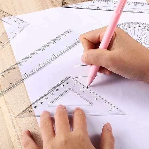 Tenare 36 Pcs Plastic Clear Math Set Includes Protractor Triangle Rulers 12 Inch 6 Inch Straight Geometry Math Transparent Ruler Measuring Tool for School Office Home Supplies