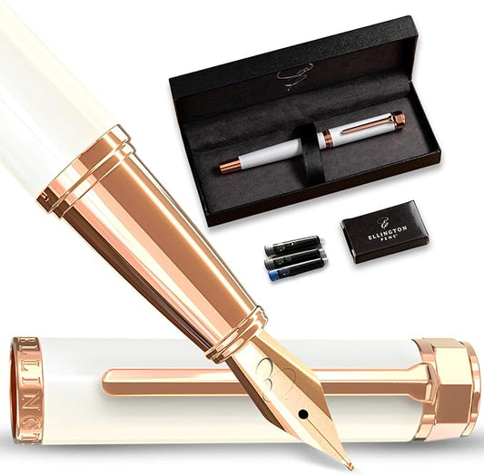 Luxury Fountain Pen Set- Fountain Pens for Writing - Smooth Fine Nib - Includes Refillable Ink Converter, 3 Ink Cartridges [Black & Blue], Gift Box - Elegant Calligraphy