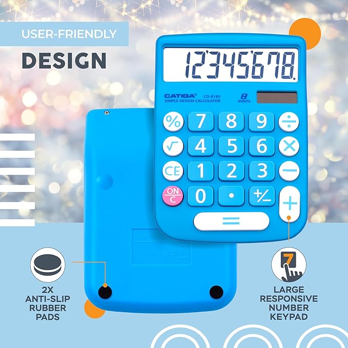 CATIGA Desktop Calculator 8 Digit with Solar Power and LCD Display, Big Buttons, for Home, Office, School, Class and Business, 4 Function Small Basic Calculators for Desk, CD-8185