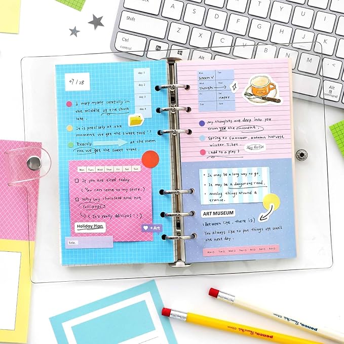 100 Sheets A6 and A7 Refill Paper for Planner,50 Designs Loose Leaf Paper Double-Sided Lined and Blank Journal Inserts for Binder Notebook