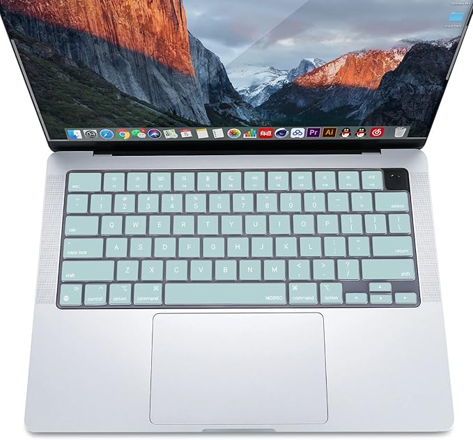 MOSISO Keyboard Cover Skin Compatible with MacBook Air 15 inch M3 A3114 M2 A2941/Air 13.6 A3113 A2681/Pro 14/16 M4 M3 M2 M1, Water Cyan