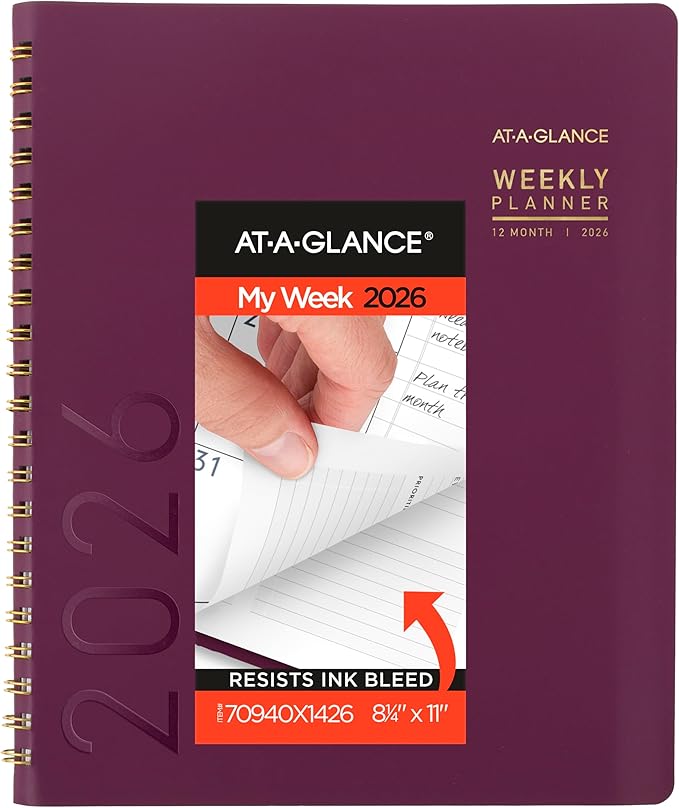 AT-A-GLANCE 2026 Appointment Book Planner, Weekly & Monthly, 8.25" x 11", Large, Half-Hourly, Contemporary, Purple (70940X1426)