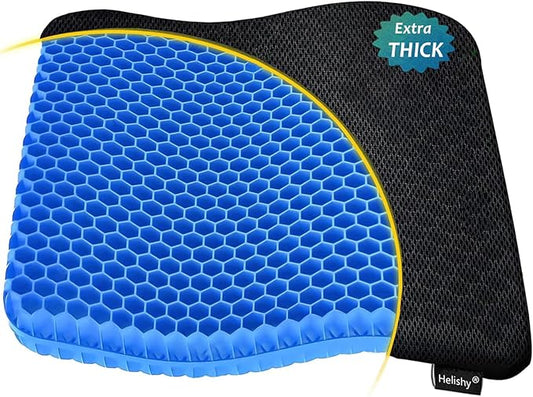 Gel Seat Cushion, Extra Large Breathable Honeycomb Gel Cushion, Absorbs Pressure Points Seat Cushion with Non-Slip Cover for Office Chair Home Cars Wheelchair (Extra Thick, Blue)