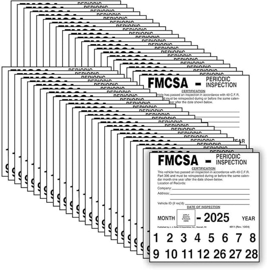 FMCSA Periodic Inspection Label 50-pk. - 5" x 5", Permanent Self Adhesive Vinyl - Meet DOT AVIR 49 CFR Part 396 Requirements - J. J. Keller & Associates