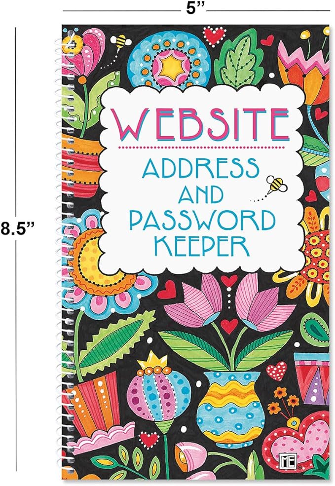 Current Mary Engelbreit Password & PIN Keeper Book, 94 Pages, 5” x 8.5” Size Spiral Bound, Soft Cover Internet Organizer for Offline Website, Login, & Username Storage