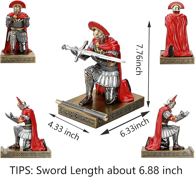 Centurion Cloak Warrior Knight Pen Holder Mobile Phone Stand Desk Organizers and Accessories as Gift for Office and Home (Silver)