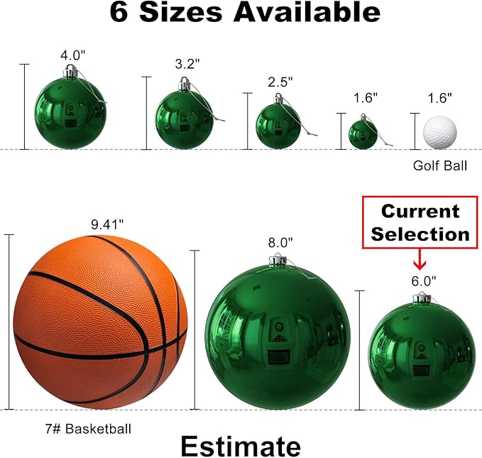 Emerald Green 6.0" Extra Large Christmas Balls - Christmas Tree Decoration Ornaments Shatterproof Hanging Shiny Balls for Birthday Holiday Wedding Decorations Set of 2pcs