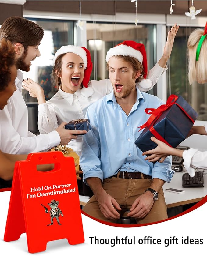 Overstimulated Caution Desk Little Signs - Western Cowboy Gifts for Friends Coworkers, Funny Office Gifts, Hold On Partner I'm Overstimulated Home Office Decor