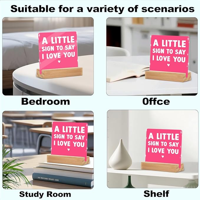 A Little Sign to Say I Love You - Romantic Mini Acrylic Sign With Wooden Stand, Thank You Gifts for Home Office Desk Decorative Signs for Tabletop Cubicle Shelf Desk Accessories Decor