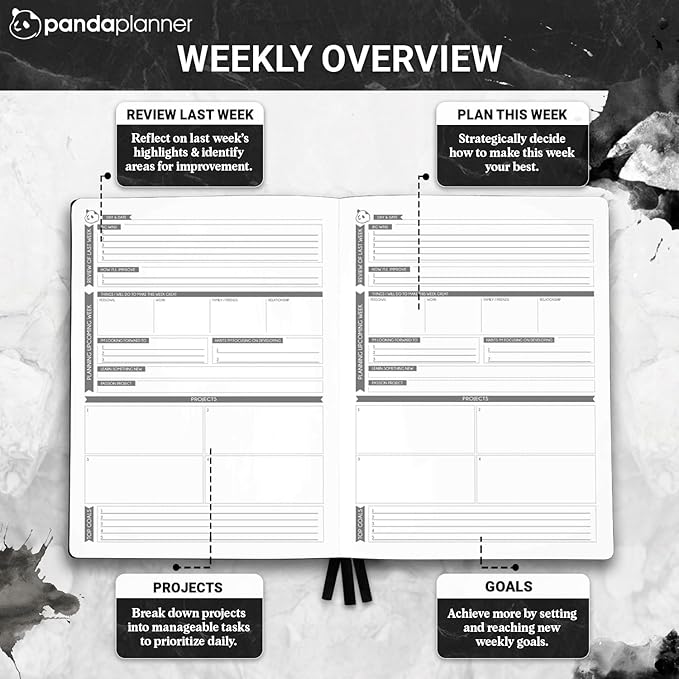 Panda Planner Pro A4 Daily Planner 2026 – 6 Month Large 8.5x11 Undated Academic & Productivity Planner with Daily, Weekly & Monthly Calendar, Work Planner, Goal Tracker, Habit Tracker & Personal Development Organizer – Black