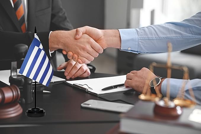 Greece Flags Greek Desk Flags Set Small Mini Greece Flags Table Flag with 13" Black Pole, Black Base and Spear Top, Miniature Greek Deluxe Desktop Flag, Home Decoration, Office Decoration, Festival