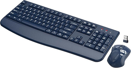 Wireless Keyboard and Mouse Combo, Full-Sized 2.4GHz Wireless Keyboard with Comfortable Palm Rest and Optical Mouse for Windows, Mac OS PC/Desktops/Computer/Laptops (Starry Blue)