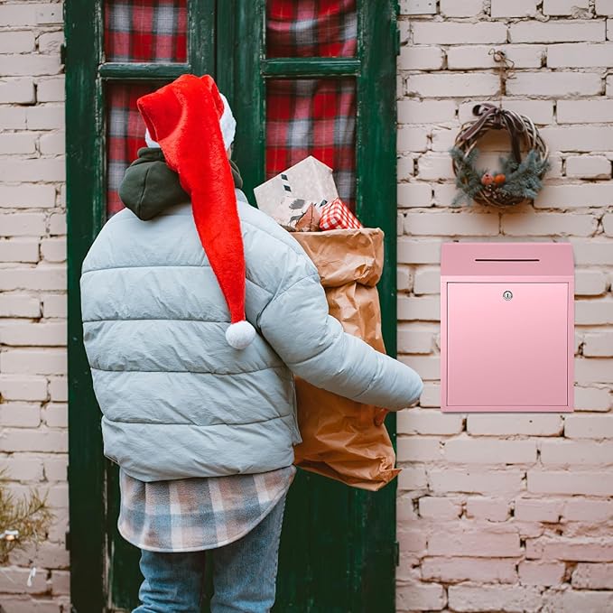 Metal Donation Cash Box Collection Safe Suggestion Box with Lock Wall Mounted Mailbox Delivery Ballot Container for Home Office Outdoor Door(Pink,15 x 12 x 4 Inch)