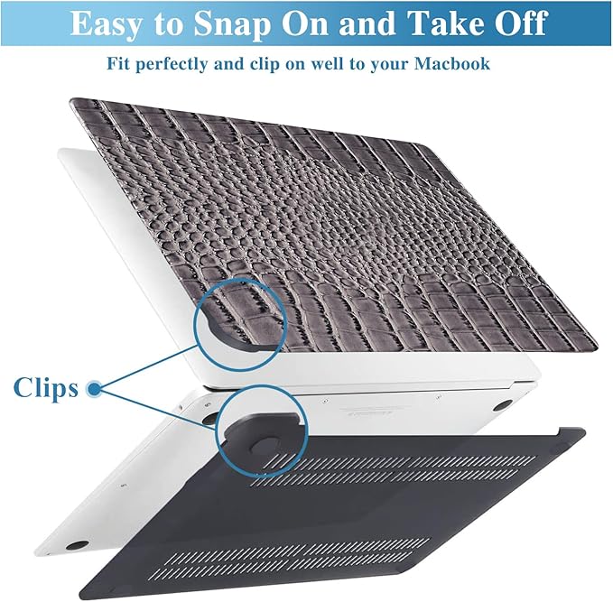 KEROM Compatible with Crocodile MacBook Air 13 inch Case 2021 2020 2019 2018 M1 A2337 A2179 A1932, Textured Elegant Luxury Aligator Skin Snakeskin PU Leather Hard Shell & Keyboard Cover, Grey