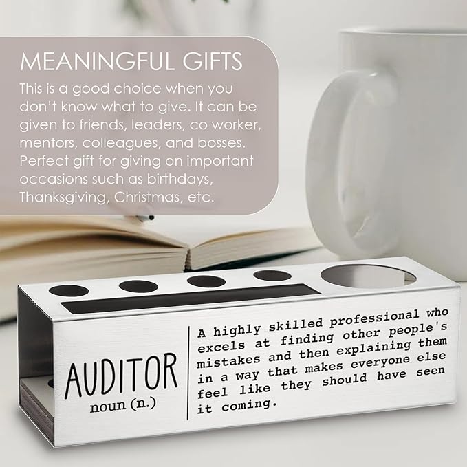 Auditor Definition Gifts for Women, Men, Auditor Finance Desk Decor Stainless Steel Pen Pencil Holders WCC49