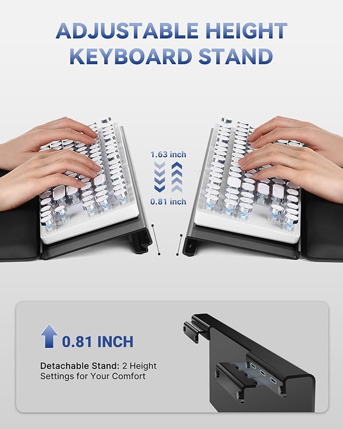 Computer Keyboard Stand for Desktop, 2-Level Height Adjustment Keyboard Wrist Rest, Non-Slip Key Board Riser Pad for Office, Gaming, and Home Desks