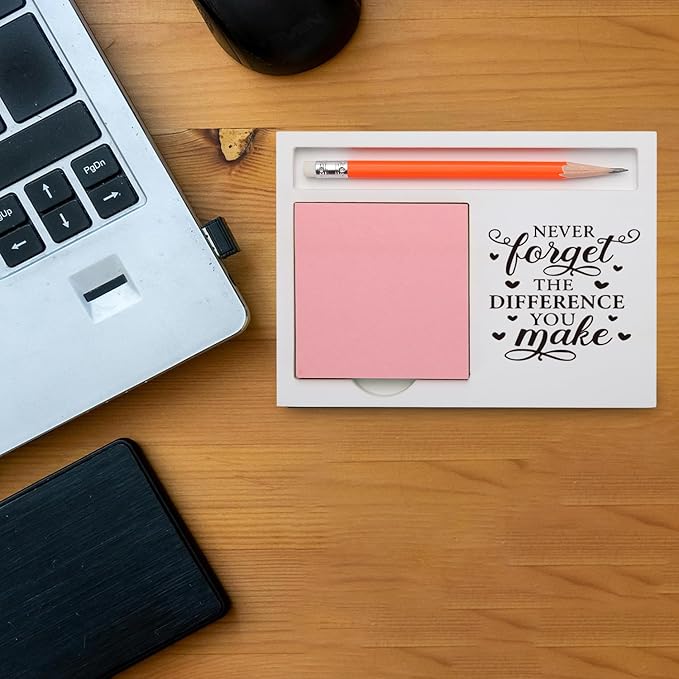 Thank You Gift for Women Men Inspirational Desk Organizer with “Never Forget the Difference You Make” Quote for Farewell Retirement, Back to School Desk White Note Pad Holder XBCT2