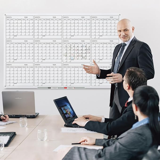 J&J worldwide Magnetic Whiteboard Calendar Glass Board Yearly Calendar - 35" X 47" Large Wall Calendar - White Board Dry Erase Planner for Wall Home, School, Office