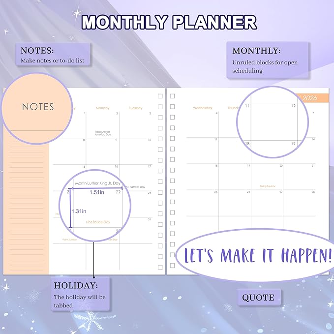 CAGIE 2026 Planner Weekly and Monthly from Dec 2025 to Dec 2026 Hardcover Spiral Bound Calendar Floarl Yearly Agenda Planners for Women with Stickers, 8.3 x 9.1, White Butterfly