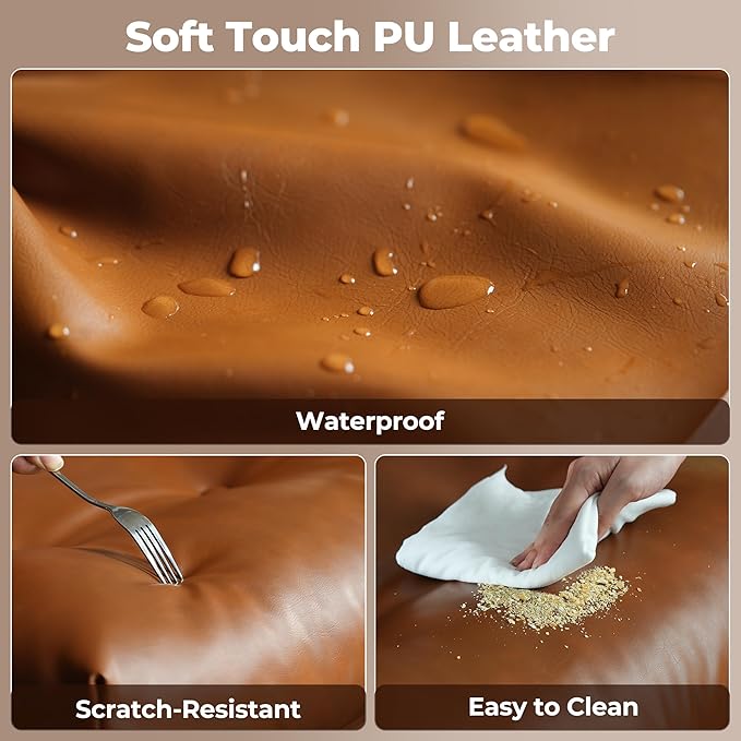 ovios Ergonomic Home Office Chair, Mid-Century Modern Faux Leather Chairs with Thickened Cushions, Comfy High Back Swivel Rolling Executive Computer Armchair (Brown, PU Leather)